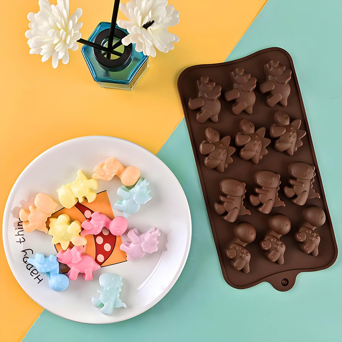 HASTHIP 2Pcs 12-Cavity Dinosaur Animal Chocolate Mold, Set of 2PCS Non Stick Reusable Silicone Dinosaur Animal Mold for DIY Candy Chocolate Jelly Cookie, Ice Cube Tray Mould HASTHIP 2Pcs 12-Cavity Dinosaur Animal Chocolate Mold, Set of 2PCS Non Stick Reusable Silicone Dinosaur Animal Mold for DIY Candy Chocolate Jelly Cookie, Ice Cube Tray Mould